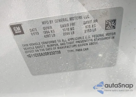 2013 Chevrolet Malibu 1Lt from USA, damaged, VIN 1G11C5SA2DF232738